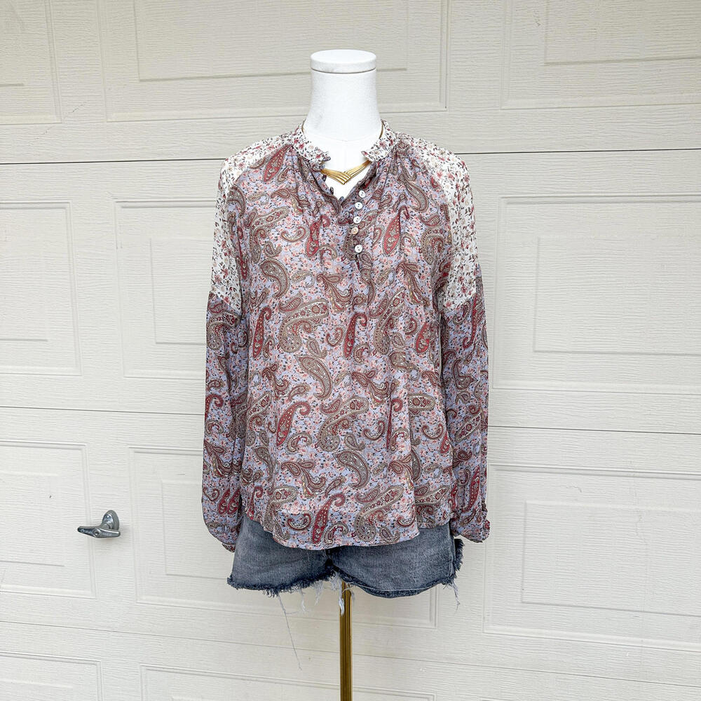 Buckle Paisley Bell Sleeve Blouse (Women’s XS, Oversized Fit) – NWOT